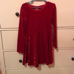 Red velour bow back skater dress